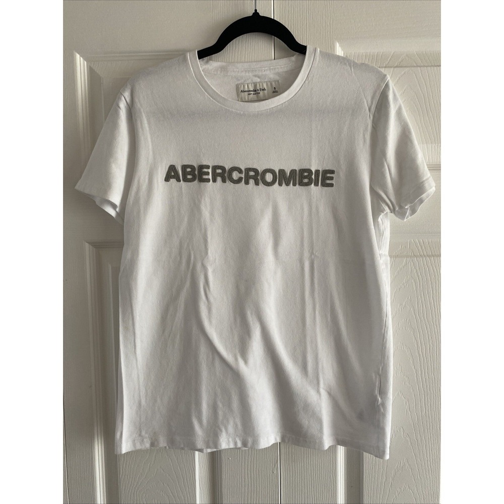 Abercrombie Fitch Soft A&F‎ Tee Womens Size S White Logo Embroidered Cotton Y2K